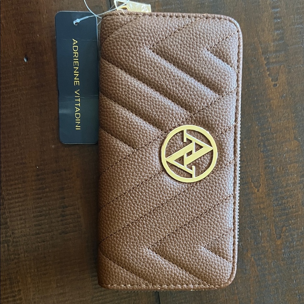 Adrienne Vittadini Brown Wallet with Gold Logo